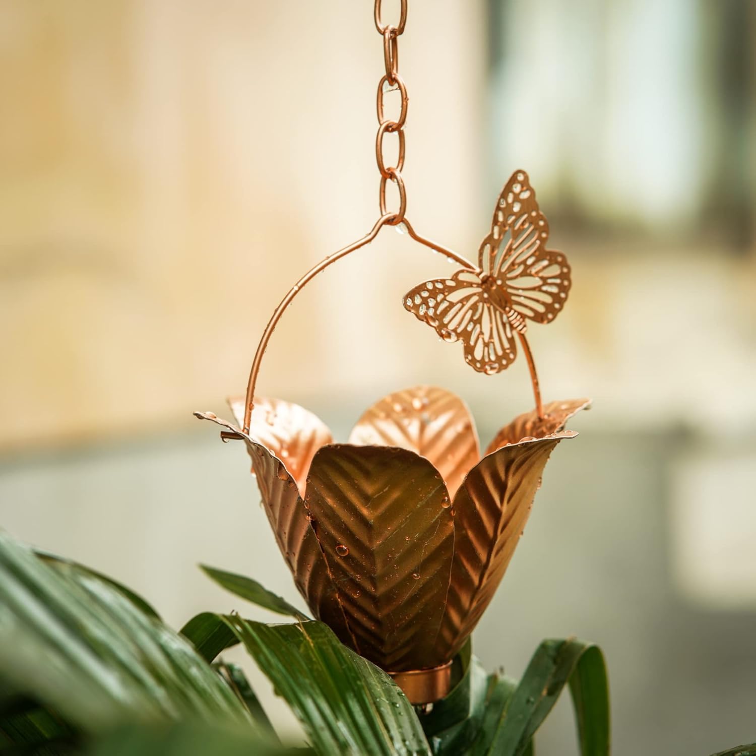 Metal Rain Chain Decoration 8.7FT., Rain Catcher Metal Chain Gutter Downspout 105'' for House Eaves, Garden & Home, Butterfly&Flowers Shape Rain Chains