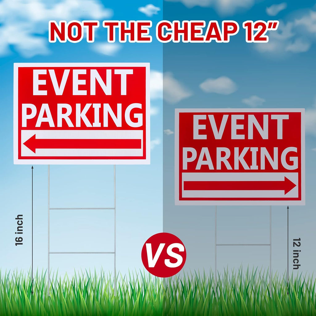 Juexica 9 Pieces 16 x 12 Inches Outdoor Event Parking Signs with Arrow Corrugated Plastic Yard Double Sided Event Signs Outdoor Directional Guest Parking(Red)