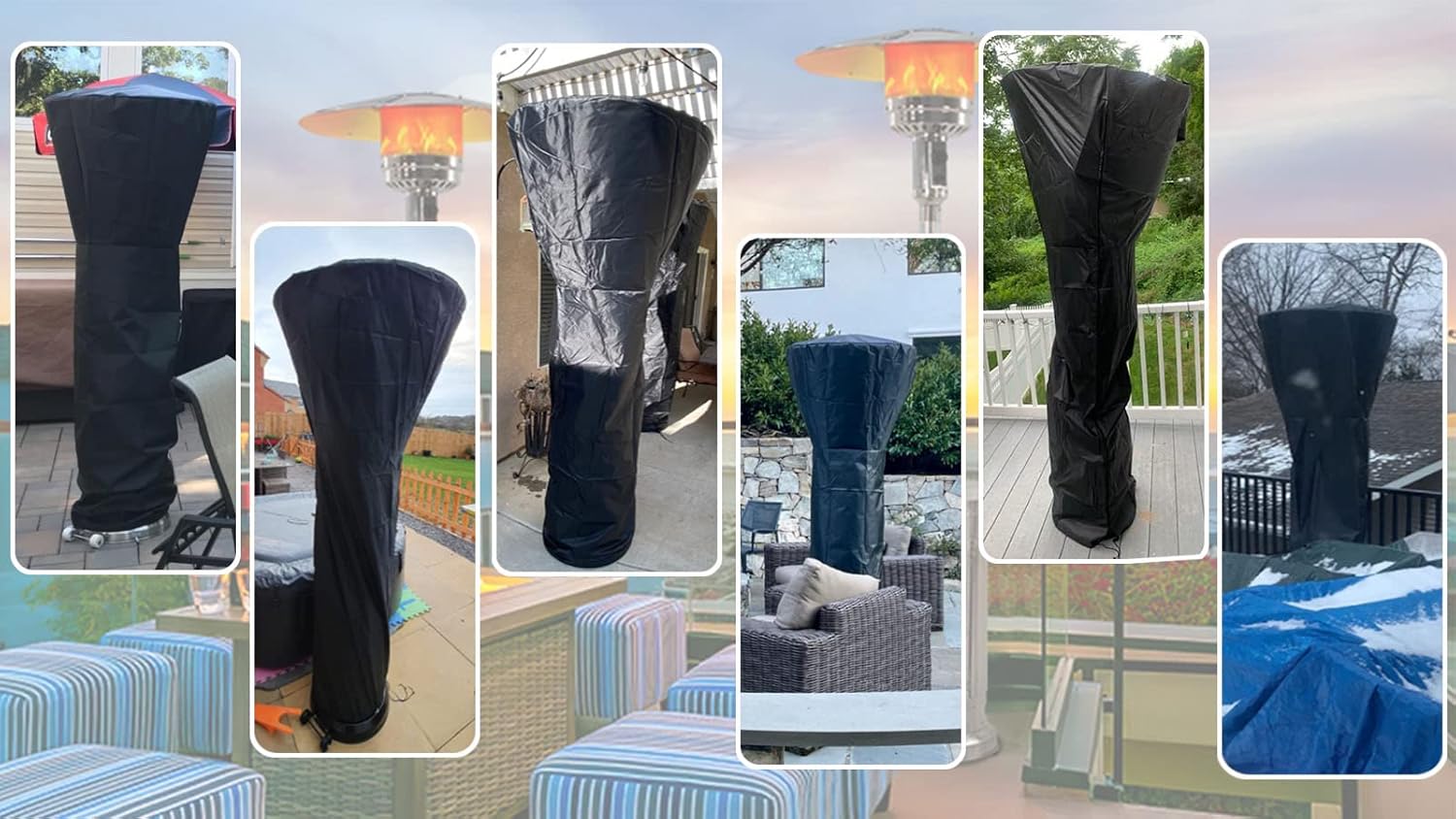 SIRUITON Patio Heater Covers with Zipper and Air Vent,Waterproof Outdoor Heater Cover, Dustproof,Wind-Resistant,UV-Resistant,Snow-Resistant,（87" Height x 33" Dome x 19" Base, 420D Black）