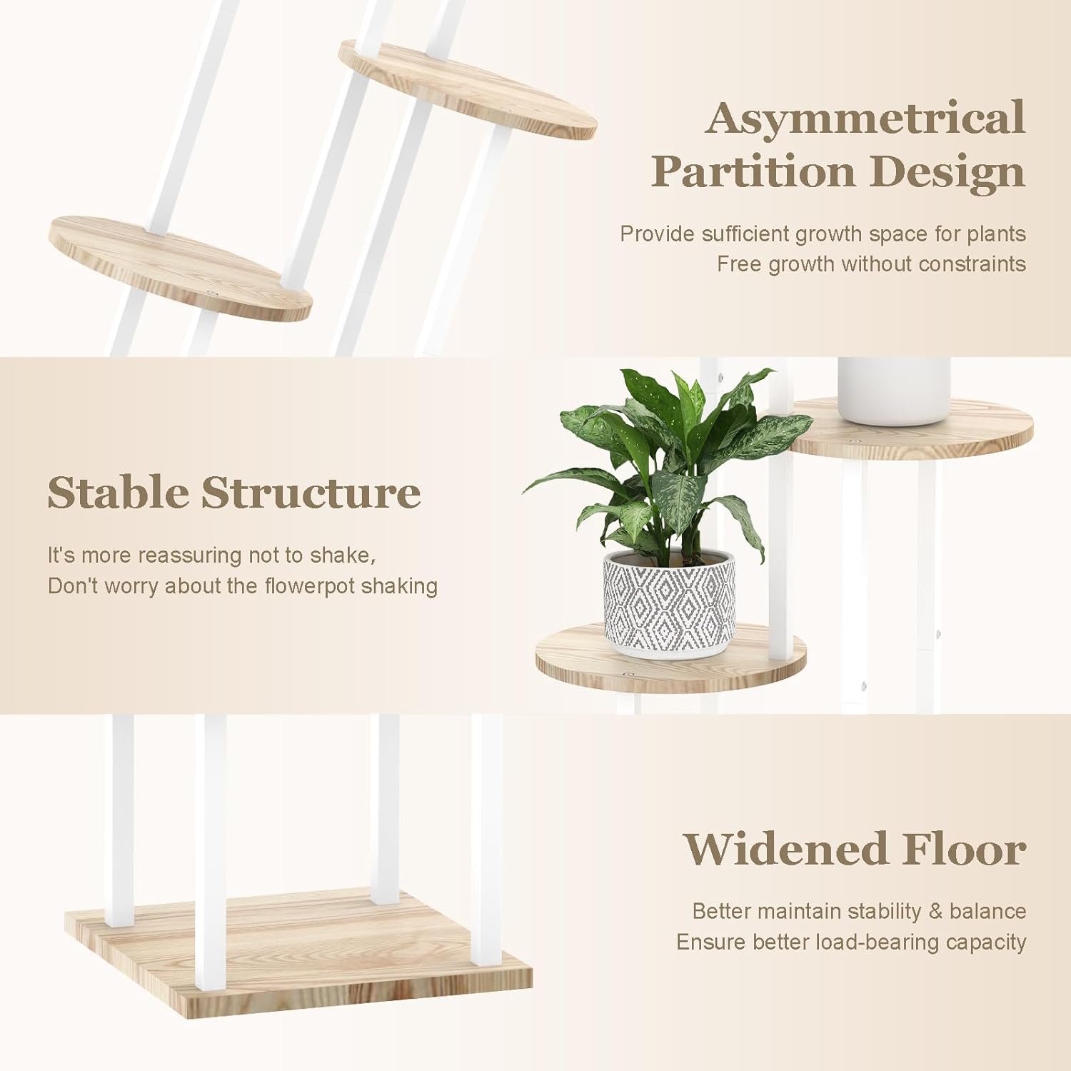 4 Tier White Metal Wooden Tall Plant Stand Indoor Shelf Flower Pot Holder for Multiple Plants, Corner Display Rack for Living Room Balcony Patio Garden