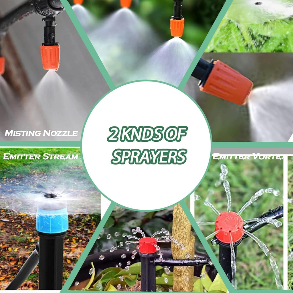 Drip Irrigation System - Irrigation System for Garden w/ 1/4" & 1/2" Fast-Lock Tubing - Adjustable Nozzles & Sprinklers Garden Watering System (230FT Kits)