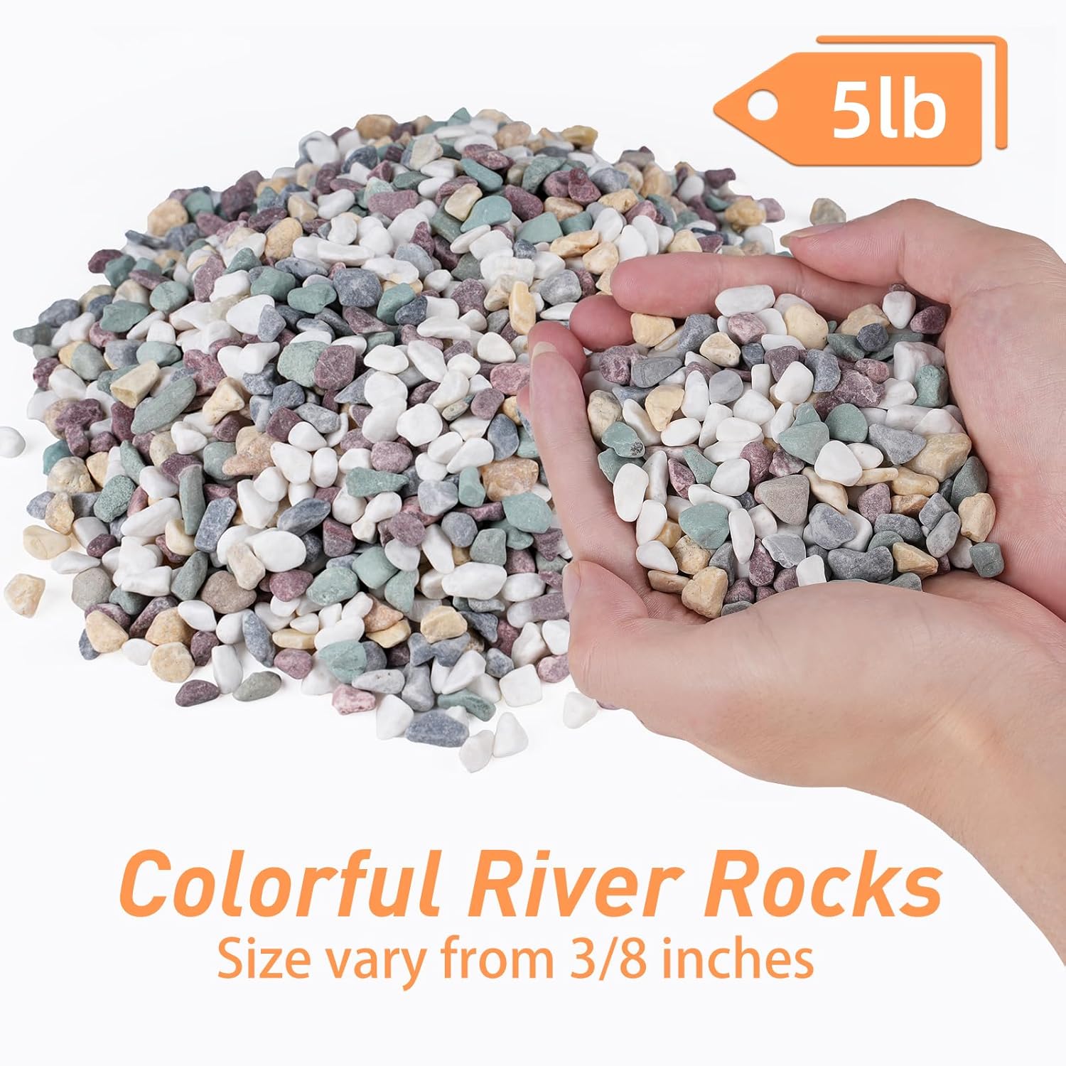 5 lbs Pea Gravel for Plants, Aquarium, Fish Tank, 3/8 inch Decorative Pebbles for Indoor Plants, Succulent, Bamboo, Vase, Drainage Rocks for Potted Plants, Top Dressing, Mixed Color