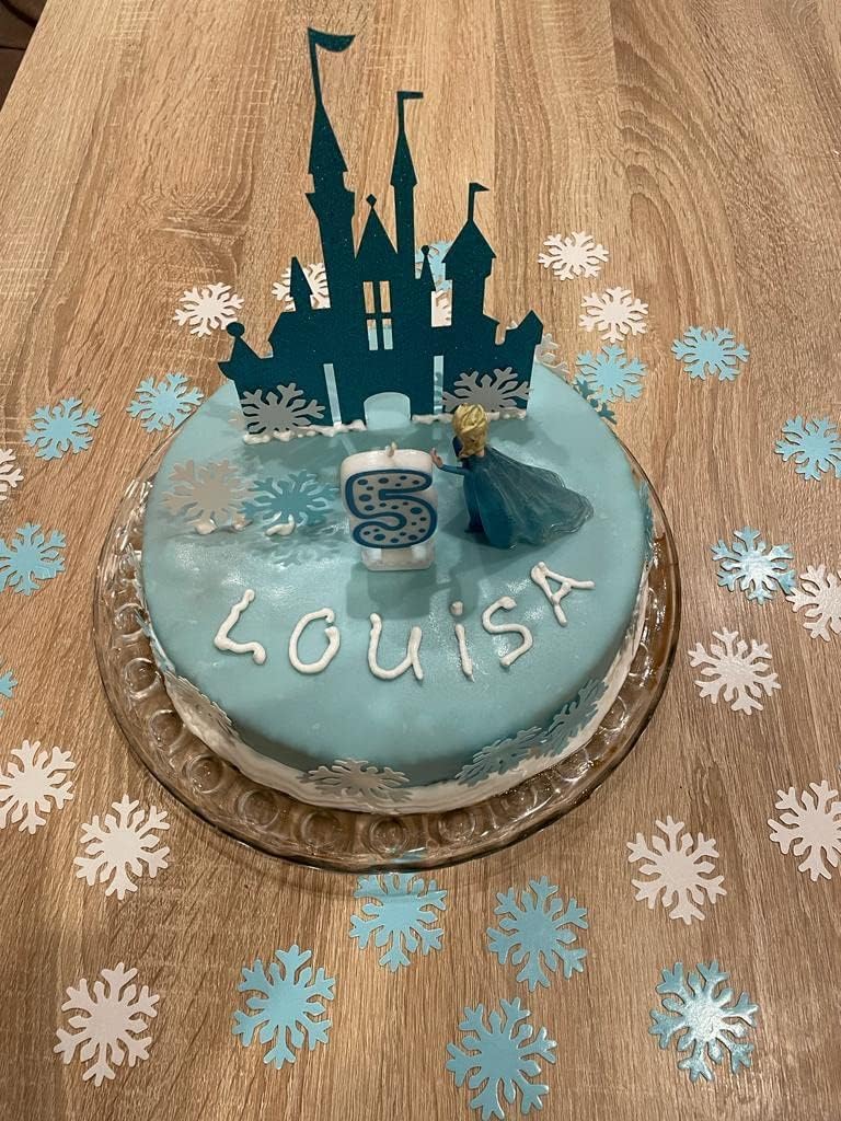 50pcs Edible Snowflakes for Cake Decorating Cupcake Toppers for Christmas Winter frozen Theme Birthday Party Decorations (White & Blue)