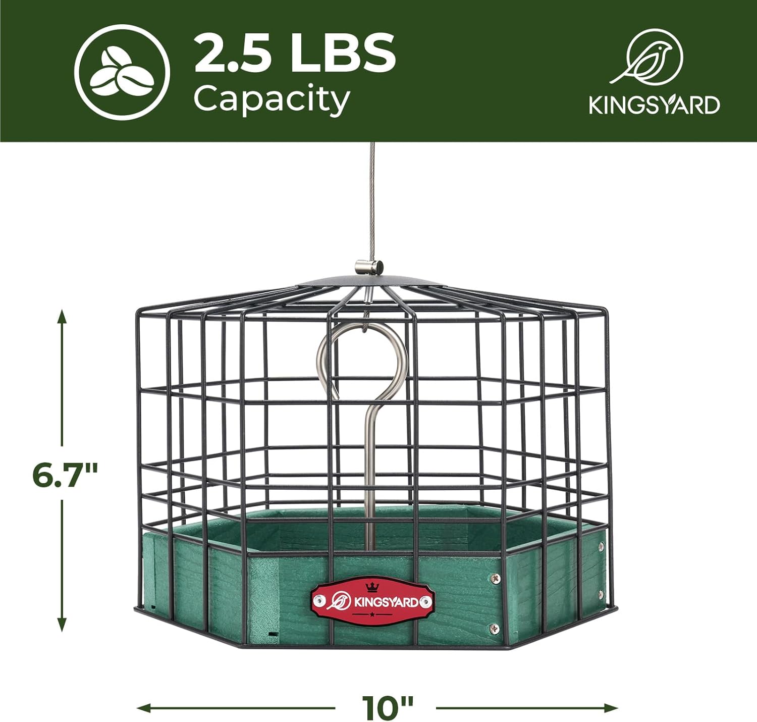 Kingsyard Squirrel Proof Platform Bird Feeders for Outdoor Hanging, Caged Bird Feeder for Small Wildbirds, Recycled Plastic Feeding Platform with Metal Seed Tray, Green