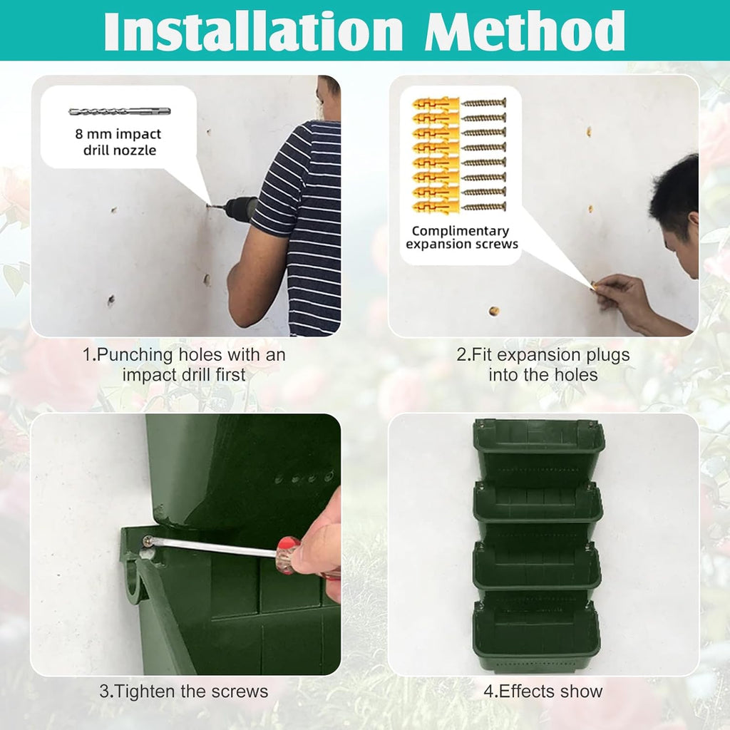 Vertical Wall Planter, 4 Packs Self Watering Wall Planters for Indoor with 3 Pcs Garden Tool Set Vertical Planter Tower for Strawberries Flowers Herbs, 12.9''x5.5'' x26.7''