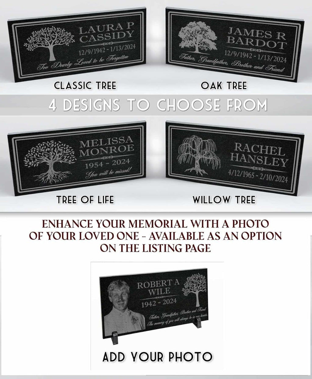 in Loving Memory Photo Tree of Life Personalized Granite Memorial Stone Sympathy Remembrance of Dad Mom Child (Granite-Tree-Pers, Garden 12"x6"x3/8")