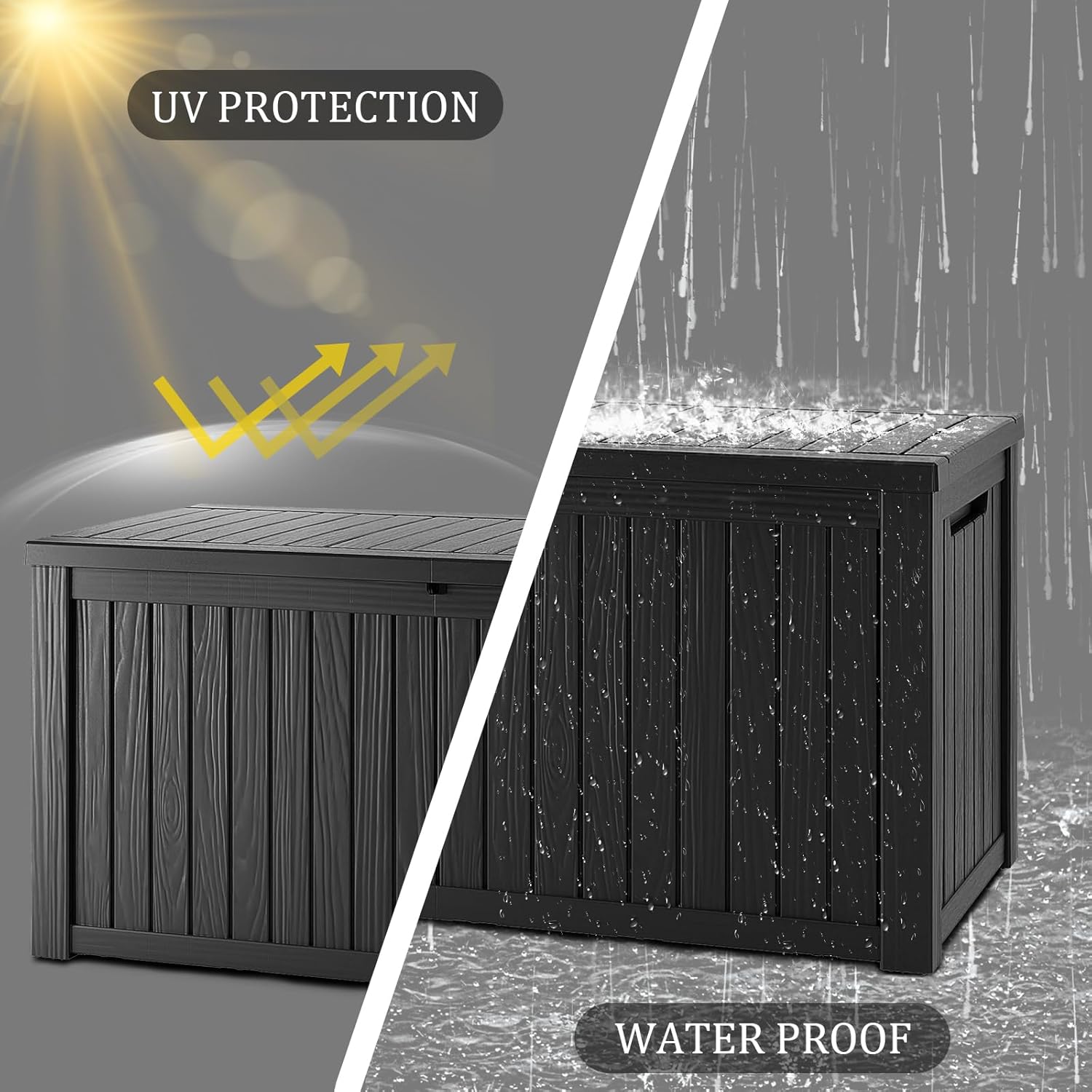 180 Gallon Waterproof Deck Box, Lockable Resin Storage Box for Patio Furniture Cushions Garden Tools and Outdoor Delivery Storage, Black