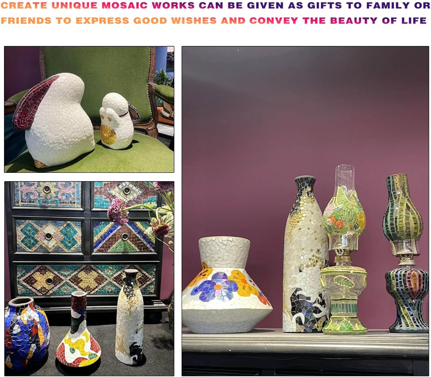 SMEIINIK 1.1lb/500g Square Mosaic Tiles for Crafts Bulk,Glass Tiles for Art Mosaic Projects, Iridescent Stained Glass Pieces for Mosaic Works (WJ93-9)