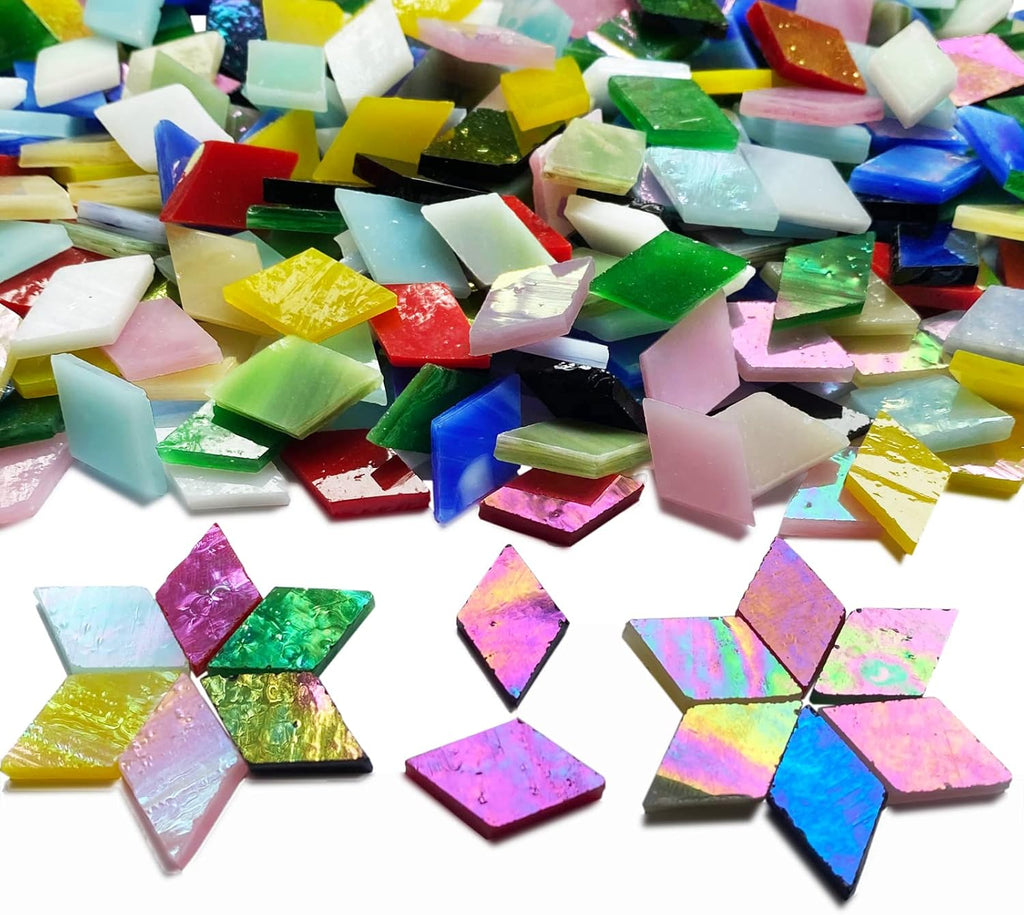 Magic Iridescent Mosaic Tiles for Crafts, 530 Pieces Colorful Stained Glass Sheets Pieces for Mosaic Projects, Diamond Shapes with Assorted Rainbow Colors