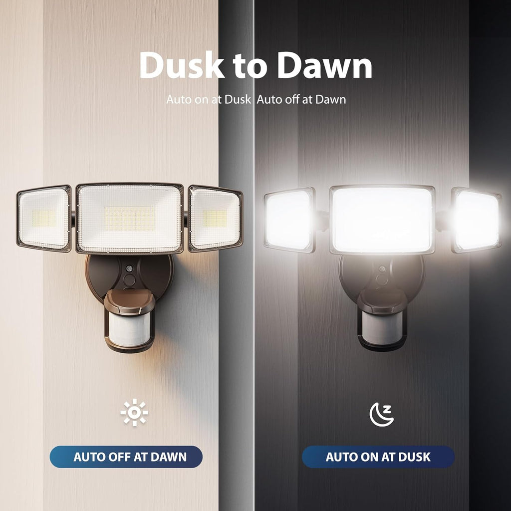 Onforu 75W LED Motion Sensor Outdoor Lights, Dusk to Dawn Flood Light Outdoor Motion Sensor, Hardwired Security Lights Floodlights Outside 7500LM 6500K Daylight IP65 Waterproof (Brown)