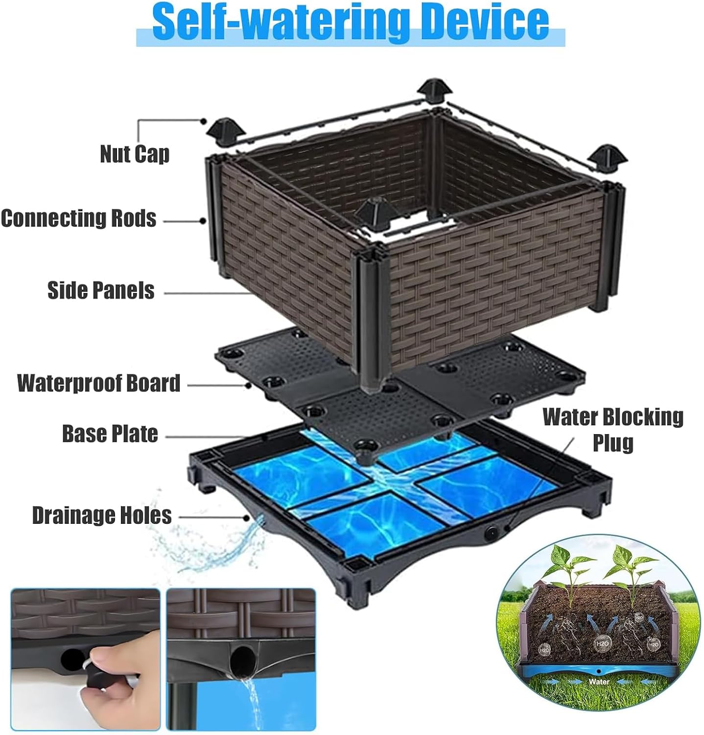Raised Plant Box with Wheels 31.5"x15.7"x16.1", Raised Beds for Gardening Self Watering, Durable Metal Lockable Casters, Rectangular Garden Planter Perfect for Garden Patio Balcony Deck