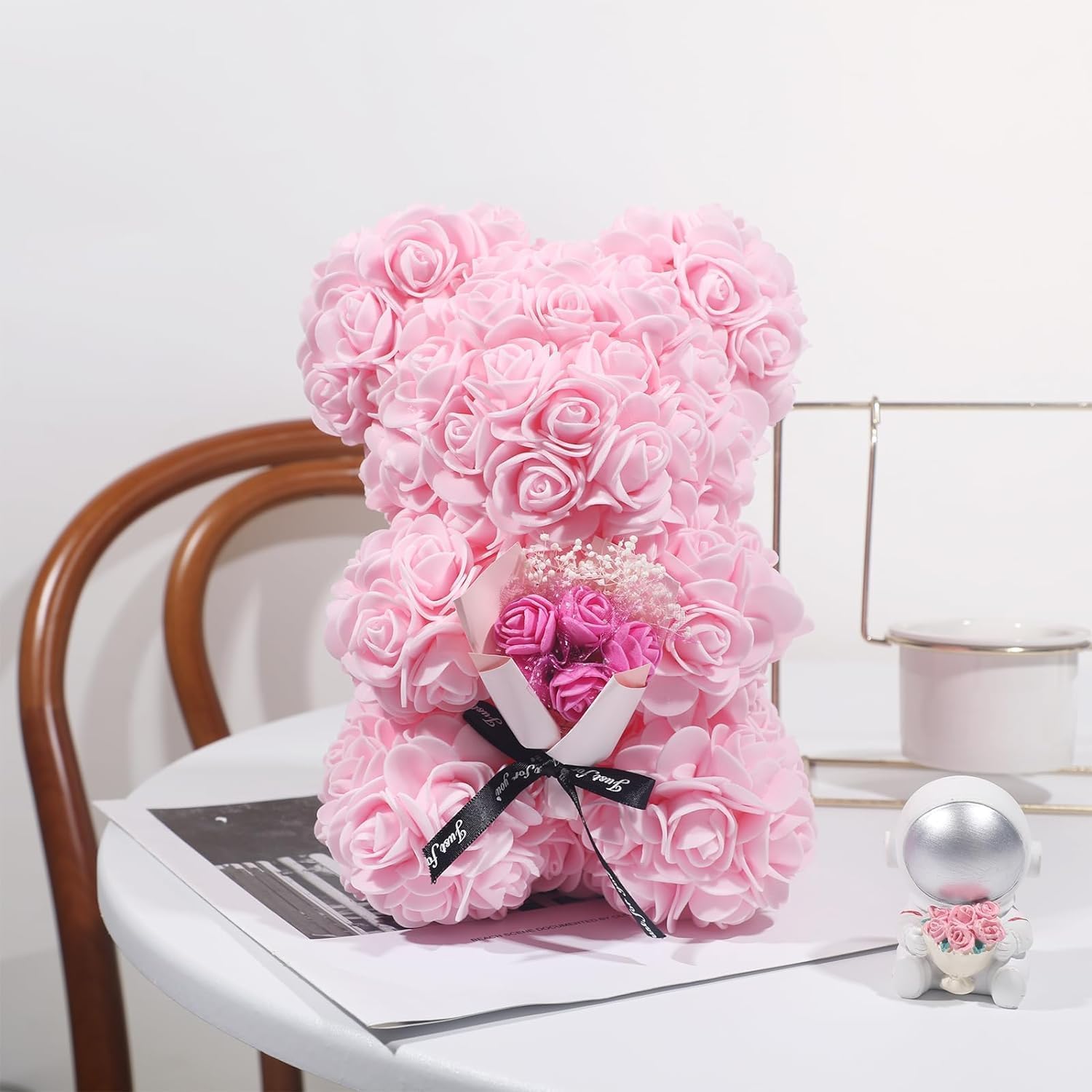 Mini Fake Rose Flower Heads 144pcs Mini Artificial Foam Roses DIY Wedding Flowers Accessories Make Bridal Hair Clips Headbands Dress (Bottom add Gauze) for Valentines Day,Wedding,Bridal (Light Pink)