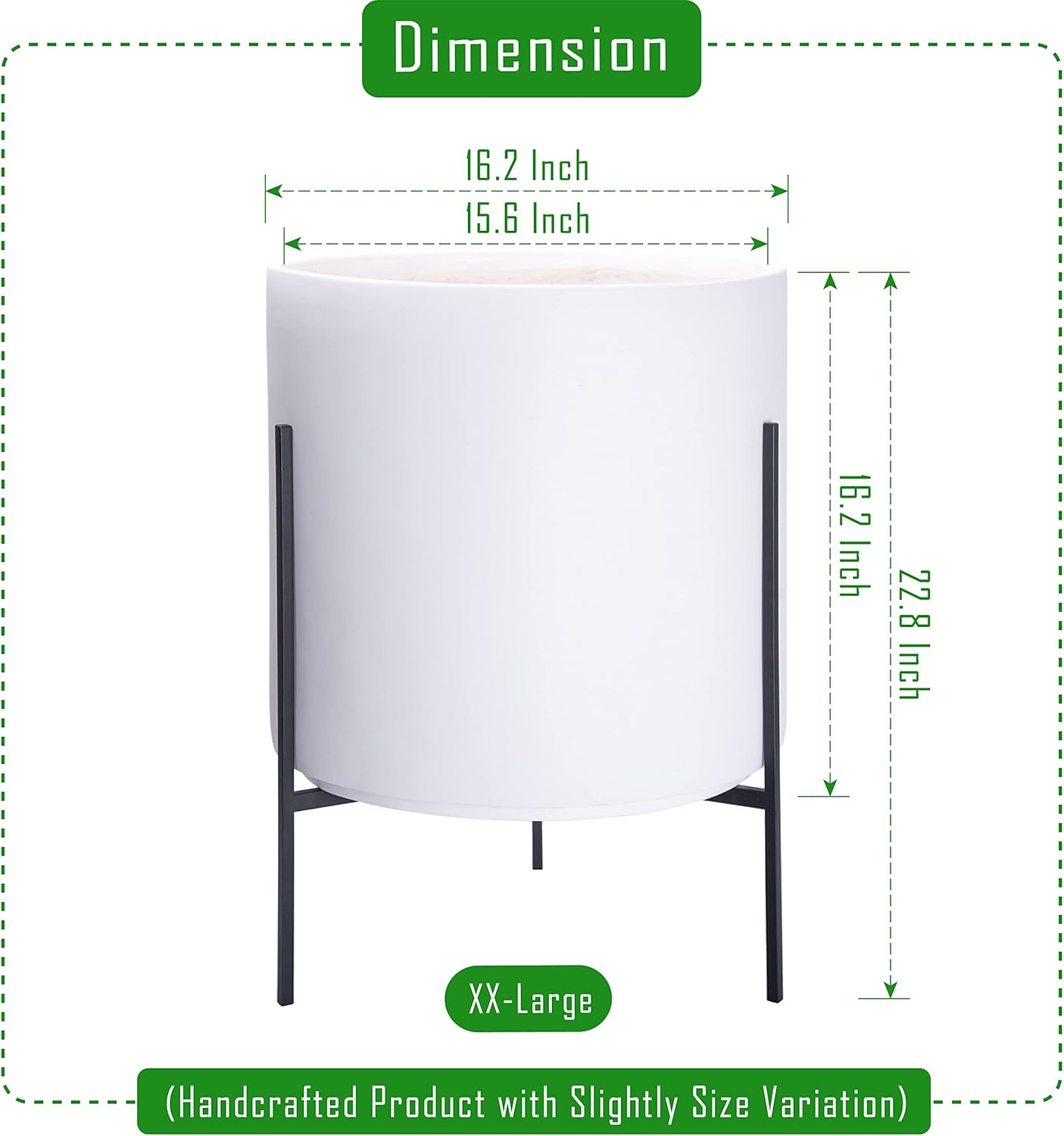 D'vine Dev Modern White Plants Pot Cylinder Planter with Heavy Duty Stand, XX-Large 16 Inch Pot, 22.8 Inch with Stand Height, 96-T-A-5