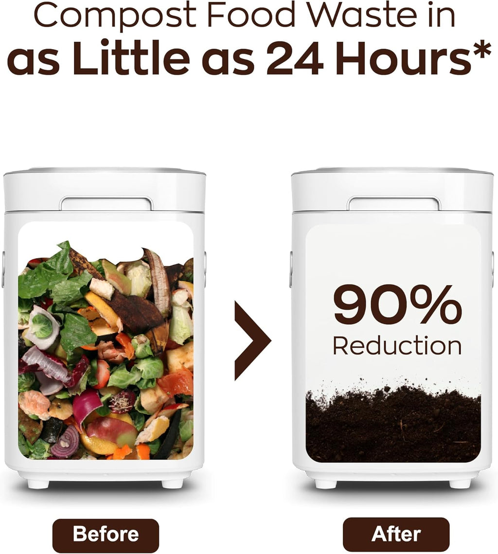 Prime Electric Composter - 14L Kitchen Composter, Decomposes Up to 2.2 lbs Food Waste Daily, Odorless Indoor Composting with Whisper-Quiet Technology & Rapid Decomposition (White)