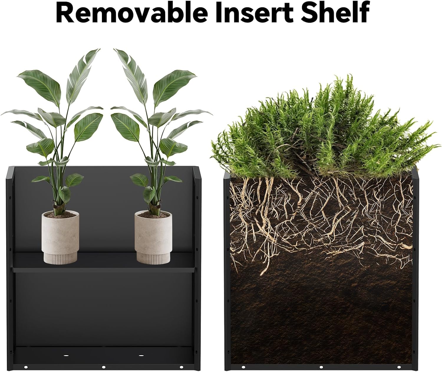 24 Inch Tall Planter Box 24Hx24Lx12W Galvanized Steel Planter with Removable Insert Shelf | Durable Rectangular Planters for Porch, Patio, Yard, Garden (Black)