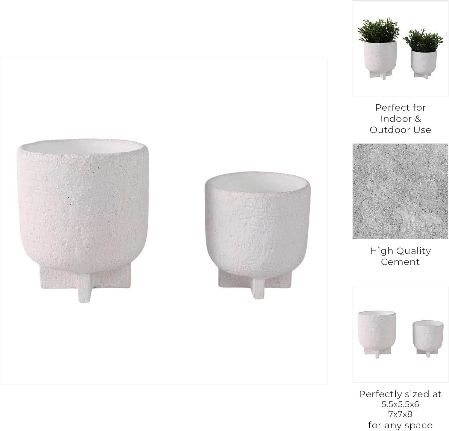 Decorative Ceramic Flower Pots for Home Decor – Planters with Textured Finish for Indoor and Outdoor Plants – Modern Pedestal Plant Pots for Garden, Patio, or Room Decor; Set of 2 – 8", 6" White