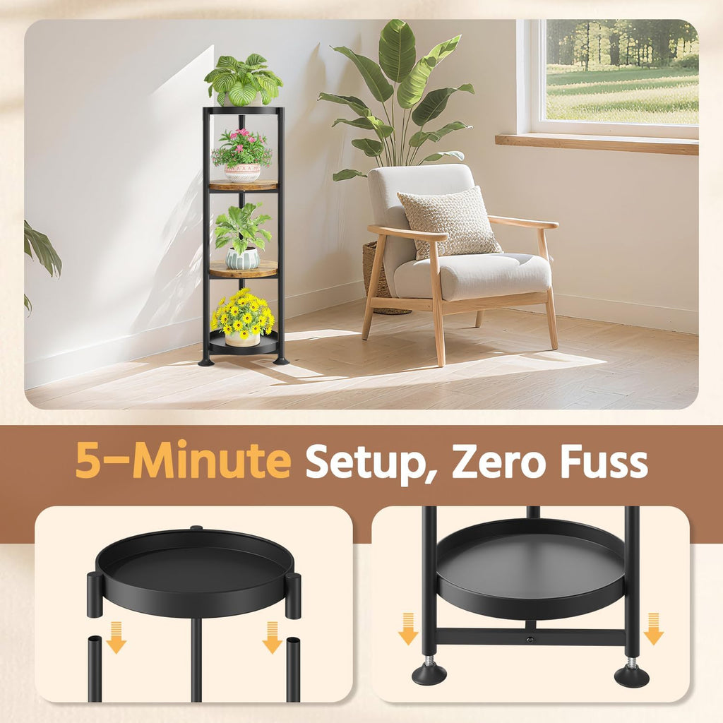LASZOLA 4 Tier Black Plant Stand Indoor for Large Tall Heavy Duty Flower Planter, Metal Vertical Multi Level Rack for Narrow Floor Corner, Sturdy Round Holder Organizer, Modern, Mid Century, Farmhouse