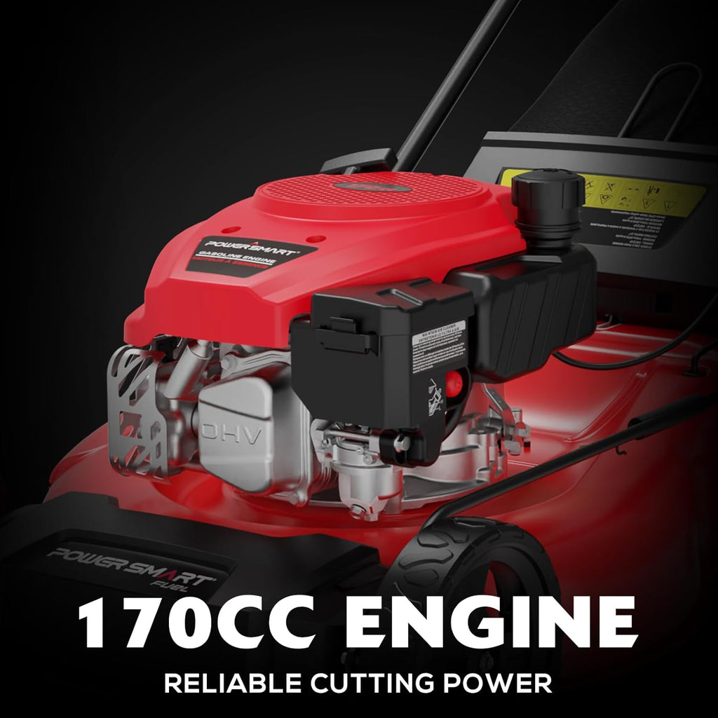 PowerSmart Self Propelled Gas Lawn Mower, 21-Inch with 170cc 4-Cycle OHV Engine 2-in-1 Rear-Wheel Drive Lawnmower with Bagging