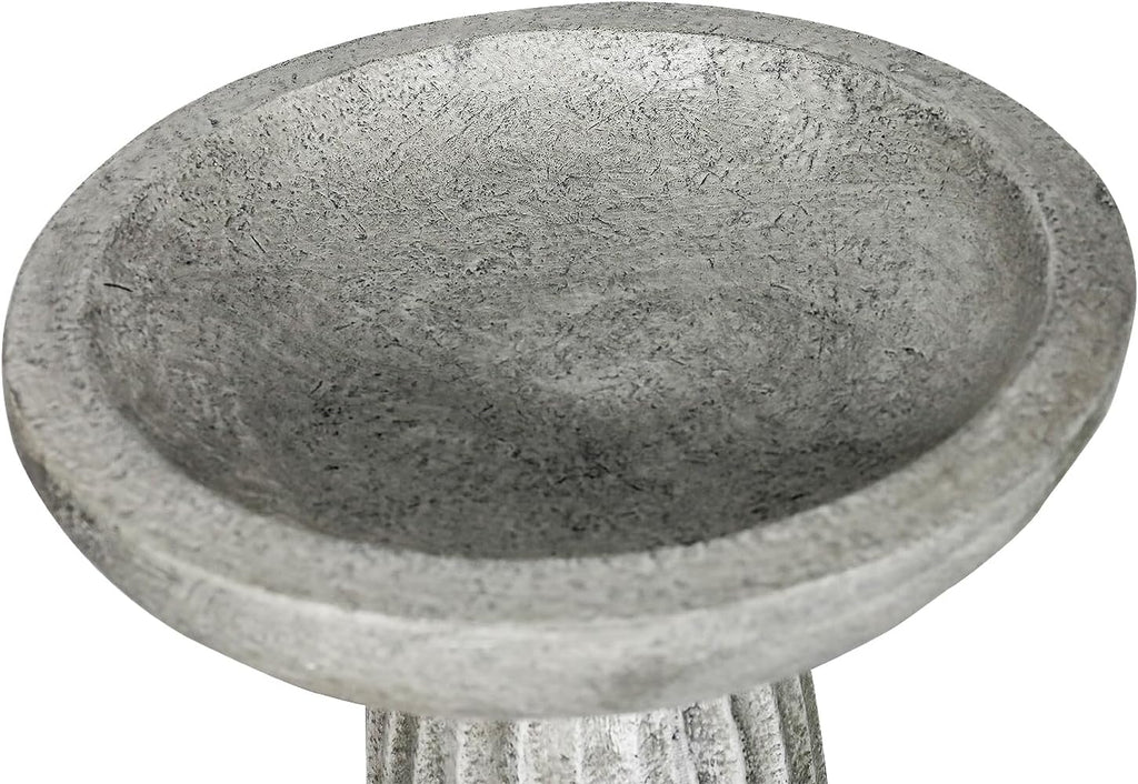 24.4" Tall Outdoor Concrete Bird Bath – Stone-Look Pedestal Birdbath for Garden, Lawn, Yard, and Backyard Décor
