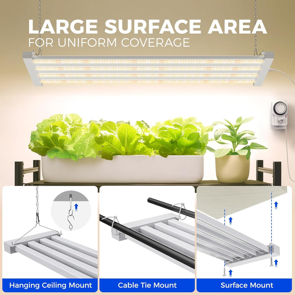 Barrina TX-L63 3FT Grow Lights for Indoor Plant, 252W (4 x 63W), 4 LED Panels Wider Coverage, Full Spectrum, High PPFD, Mechanical Timer, Linkable, Hanging Plant Light for Indoor, Seeding, 4 Packs