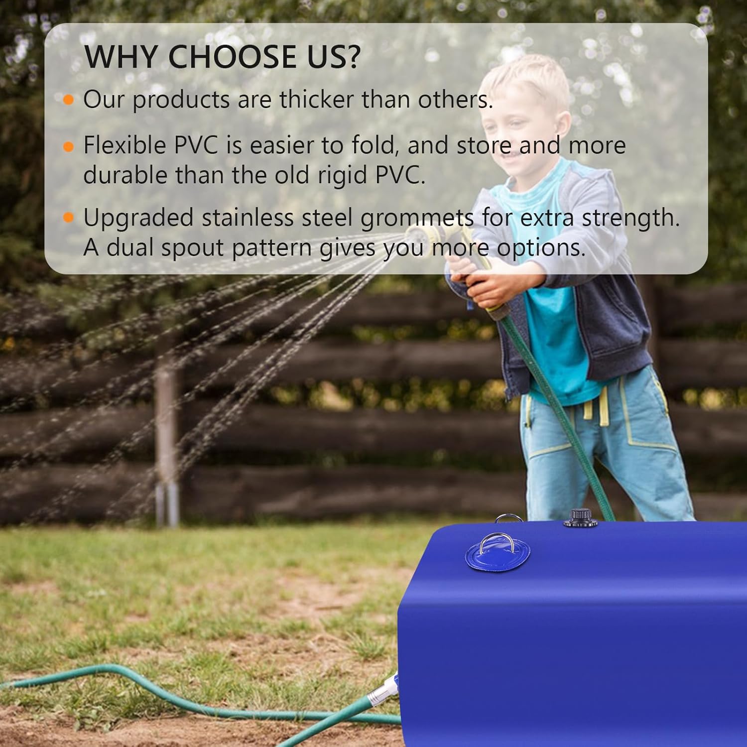 Foldable Portable Water Storage Bladder - 105 Gallon Large Water Tank with 3/4" PVC Spigot and Hose Kit for Camping, Garden, Emergency