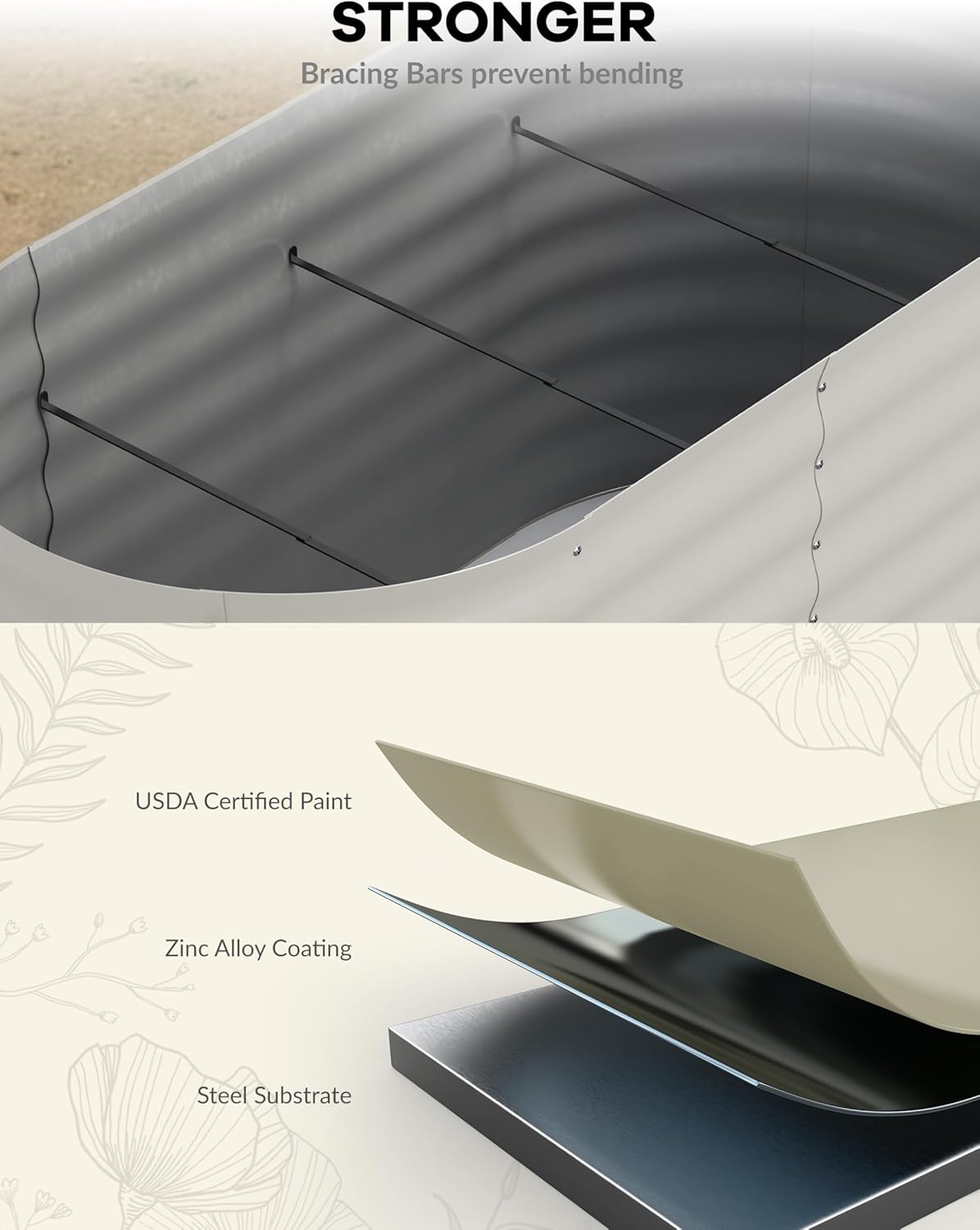 2 Pcs Raised Garden Beds Outdoor 8x2x2 ft - Galvanized Steel Planter Box for Vegetables, Flowers, Rust-Resistant Garden Box, Easy Assembly Raised Beds, Durable Planters for Outdoor Plants, Beige