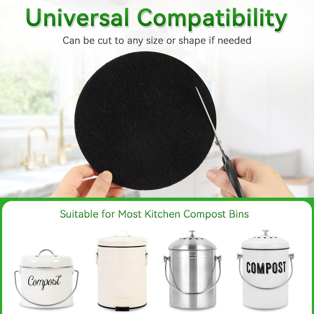 10 Pack Charcoal Filters for Compost Bucket, Compost Filters for Countertop Bin, Odor-Absorbing Activated Charcoal Replacement for Kitchen Compost Bins, 6.7 Inch