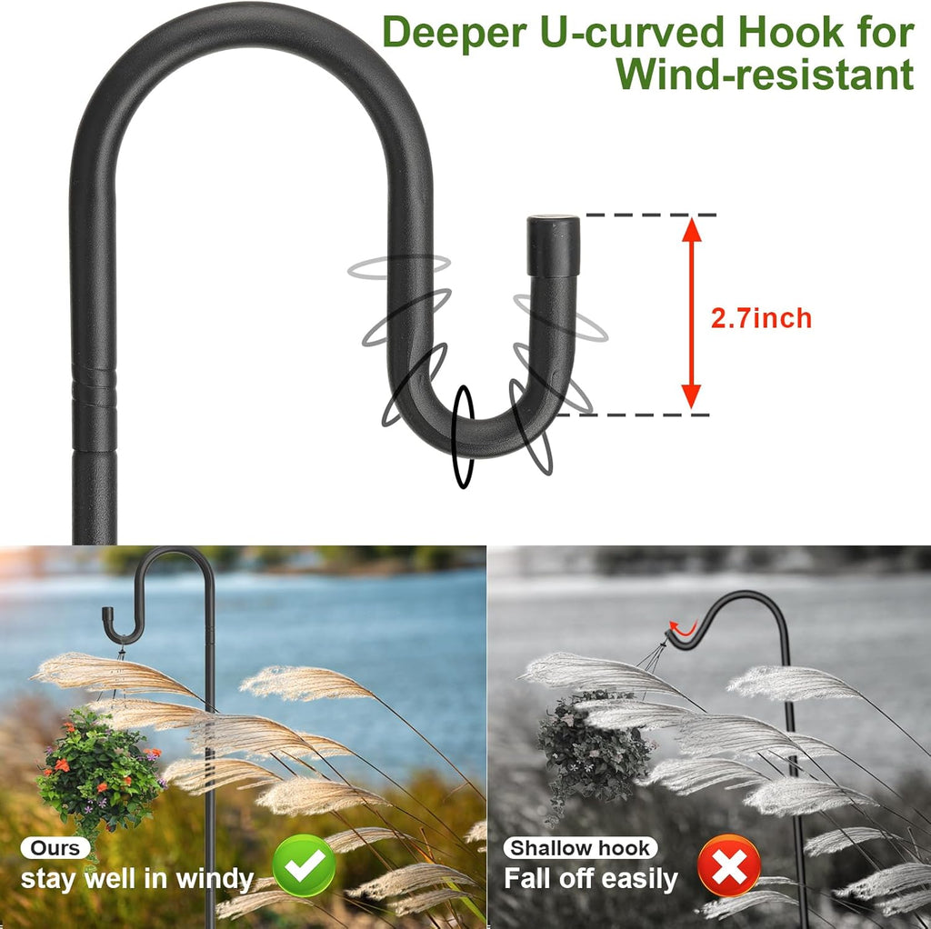 Bird Feeder Pole with Shepherds Hook - Heavy Duty Hummingbird Feeder Stand with 5 Prong,78" Adjustable Rustproof Garden Hooks Outdoor for Hanging Birdfeeder,Wind Chimes,Lanterns,Solar Lights,Black