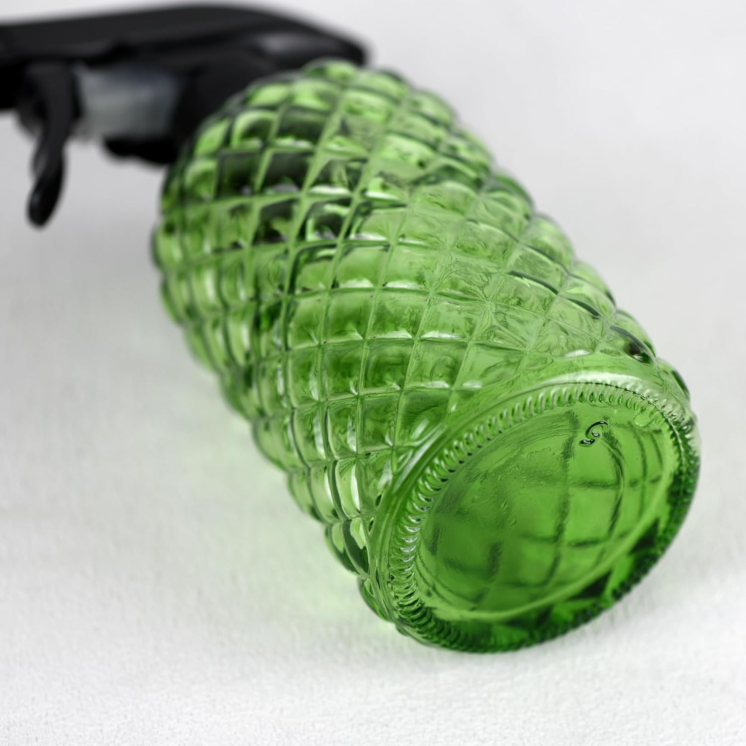 12Oz Glass Plant Spray Bottle, Gem Pattern Glass Sprayer, Watering Can with Black Plastic Top Pump, Handheld Watering Can for Indoor Outdoor Potted Plants and Greenery (Green)