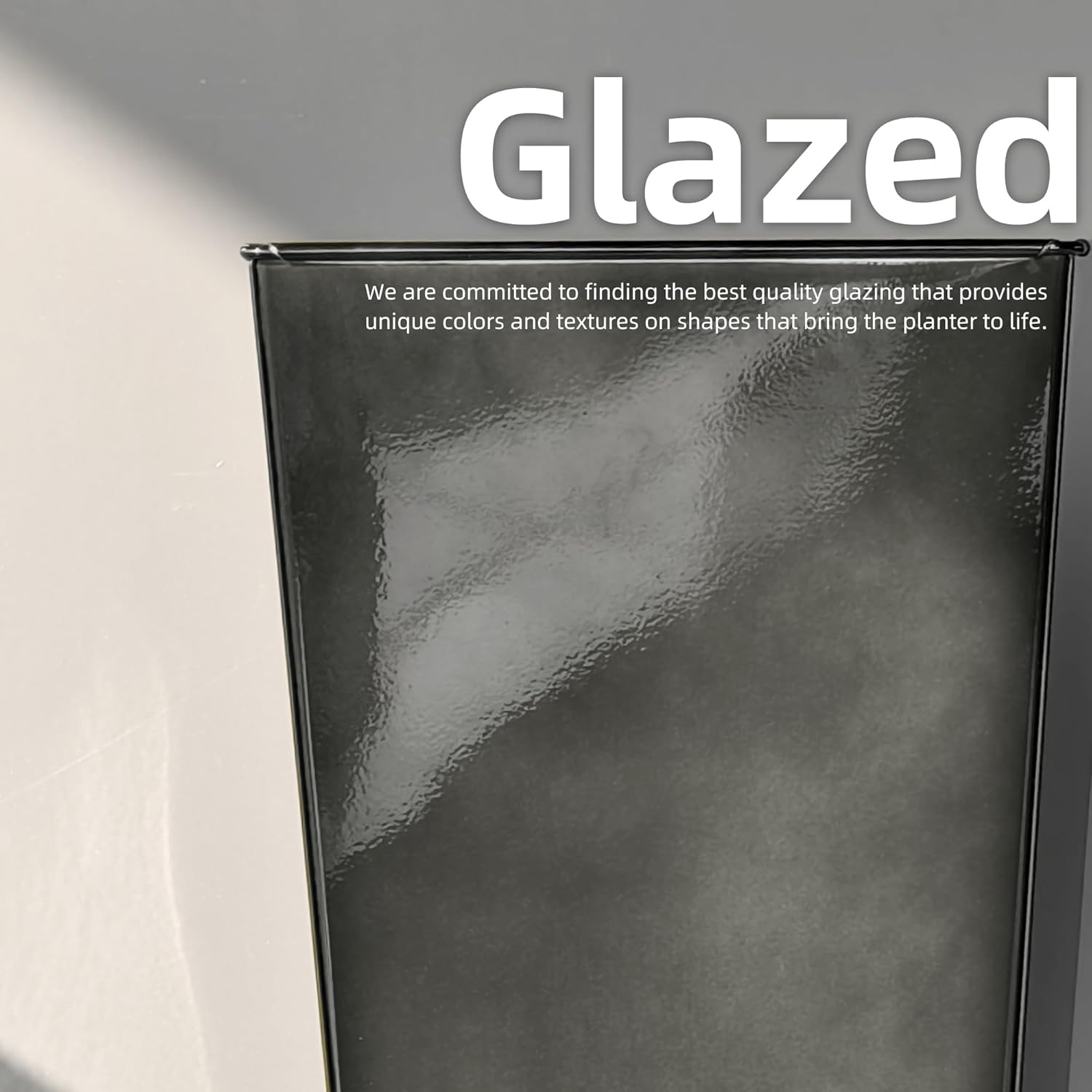 KOL 18''H. Bright Glazed Planter with Drainage Hole, Set of 2, Galvanized Steel Planter Pots for Indoor & Outdoor Use, Decorative Flower Plant Pots for Front Porch, Patio, Deck - Black