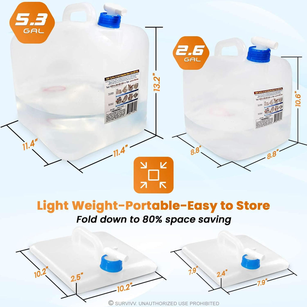 Collapsible Water Container with Spigot, BPA Free, Food Safe Camping Water Storage Cube Jug for Outdoor Hiking Hurricane & Emergency Survival Kit, Portable Foldable Canteen