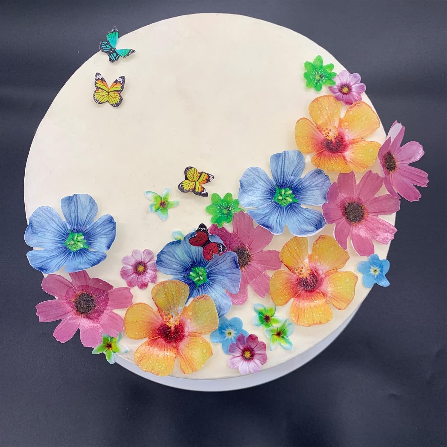 58Pcs Edible Butterfly and Flowers Cake Topper Cupcake Toppers Wedding Themed Party Birthday Cake Decoration Mixed Size & Colour