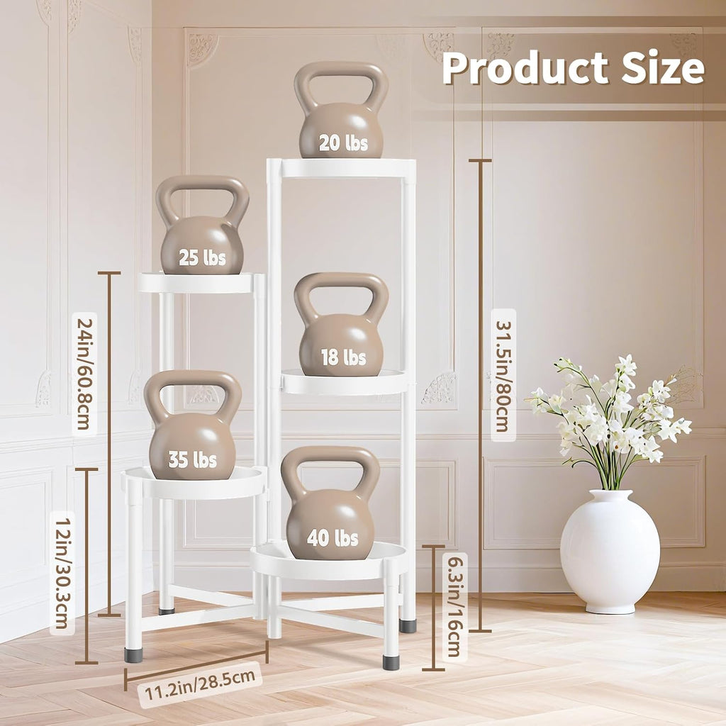 LASZOLA 5 Tiered Folding Plant Stand Indoor for Multiple Large Planter, Tall Heavy Duty Adjustable Rack with Rust Proof 10 Inch Wide Tray, Sturdy Vertical Tree Organizer for Narrow Inside Floor, White