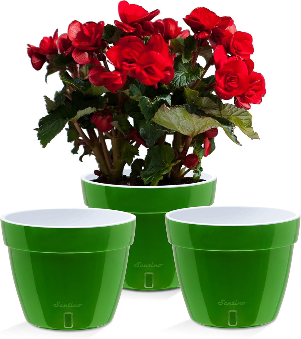 Santino ASTI 11.8 Inch Self Watering Planters Green-Gold/White (Set of 3) for Indoor Plants - Premium Quality Modern Plastic w/Water Level Indicator for All House Plants, African Violets and Dahlias