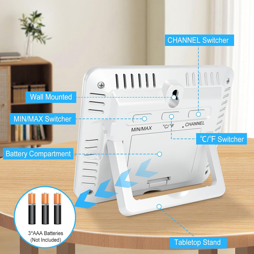 Urageuxy Weather Station Wireless Indoor Outdoor Thermometer with 3 Sensors, Remote Temperature Monitor with Humidity for Home, Baby Nursery, Room, Attic, Patio
