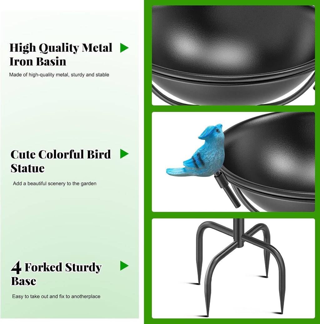 Outdoor 55In Metal Bird Bath for Outside, Cast Iron Tall Birdfeeder Birdbaths Bowl with 3 Resin Bird Statue Decorative, Bird Feeders for Outdoor Yard Lawn Patio Decor Black