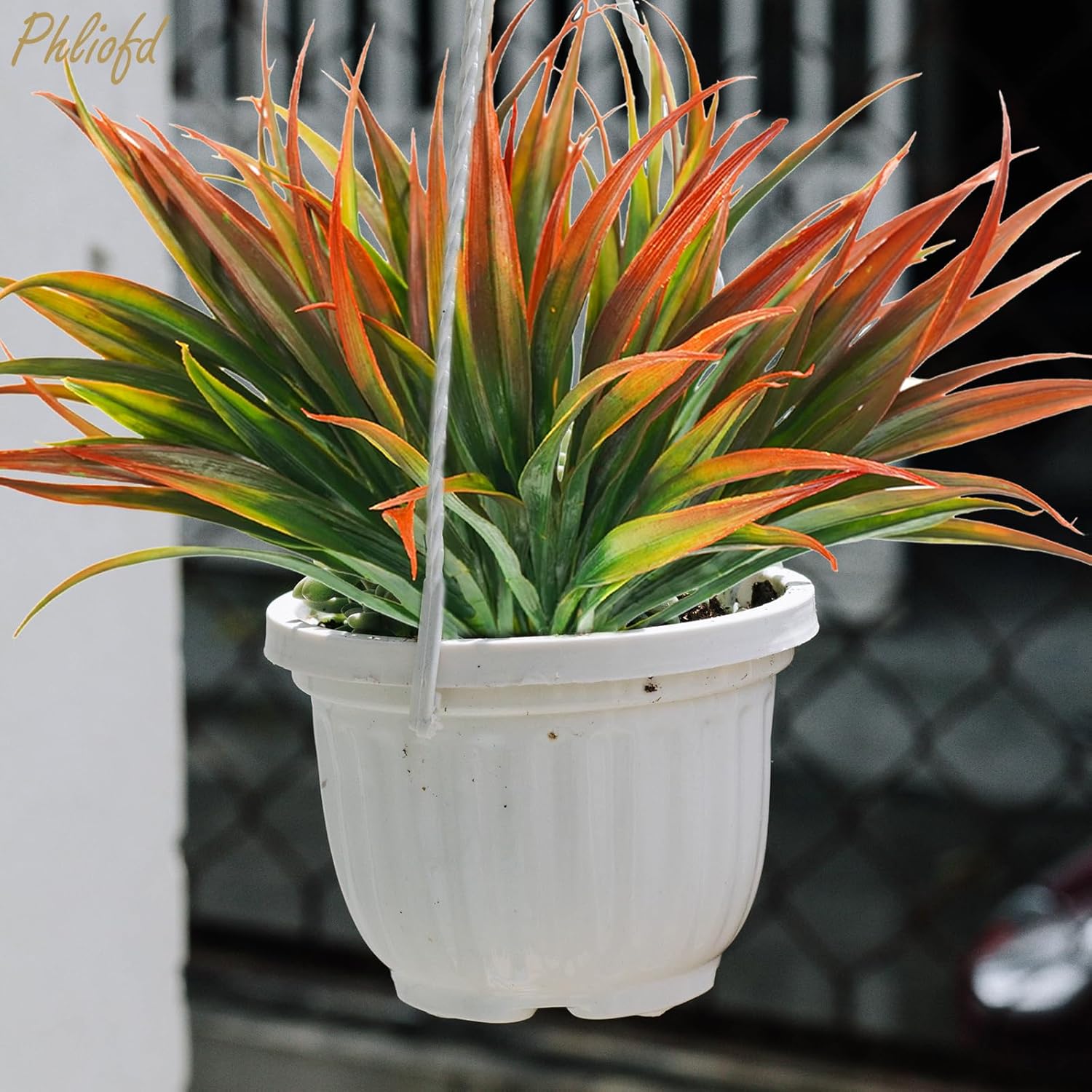 16Pcs Artificial Grass Fake Plants 17.3in Outdoor Plastic Plants UV Resistant Greenery Fake Grass for Home Window Garden Patio Hanging Planter Pathway Front Porch Décor Red