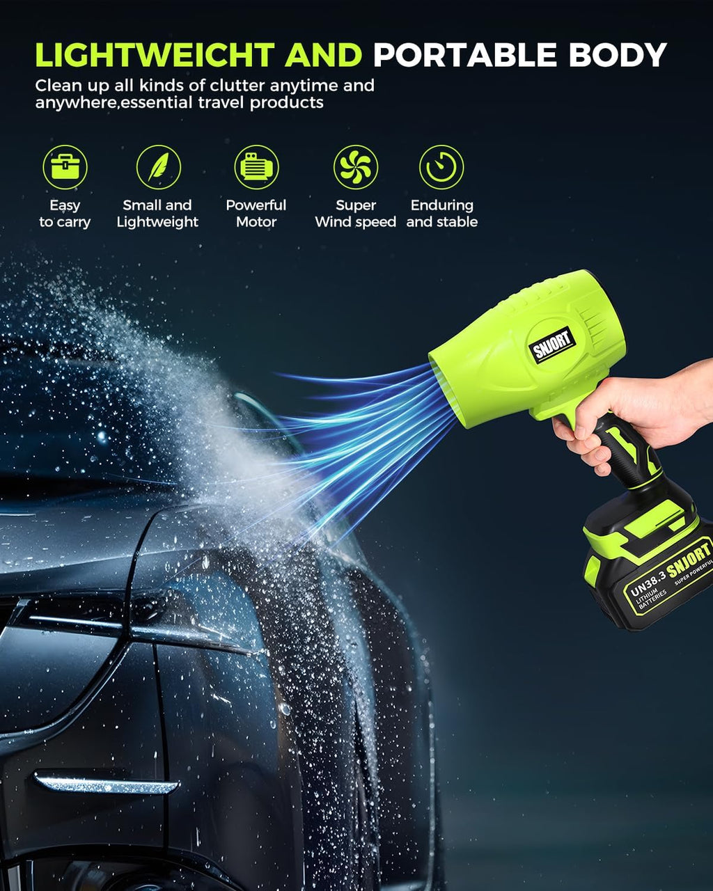 Leaf Blower Cordless with Battery and Charger,800,000 RPM,Extended Nozzle,Lightweight Handheld Design,Blower for Patio Cleaning,car Blowing Water,Blowing Leaves and Dust（Grass Green）