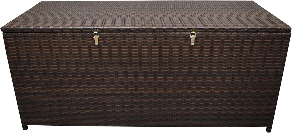 Oakland Living Brown Indoor and Outdoor Balcony Patio Deck Porch Pool 113 Gallon Wicker Storage Box Trunk Bin with Metal Frame