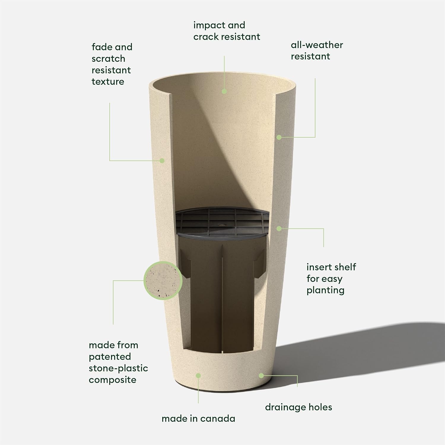 Veradek Mason Series Vega Planter - Round Tall Planter for Indoor or Outdoor Porch/Patio | Made from Plastic-Stone Composite with Drainage Holes | Modern Décor for, Flowers, Interior Plants