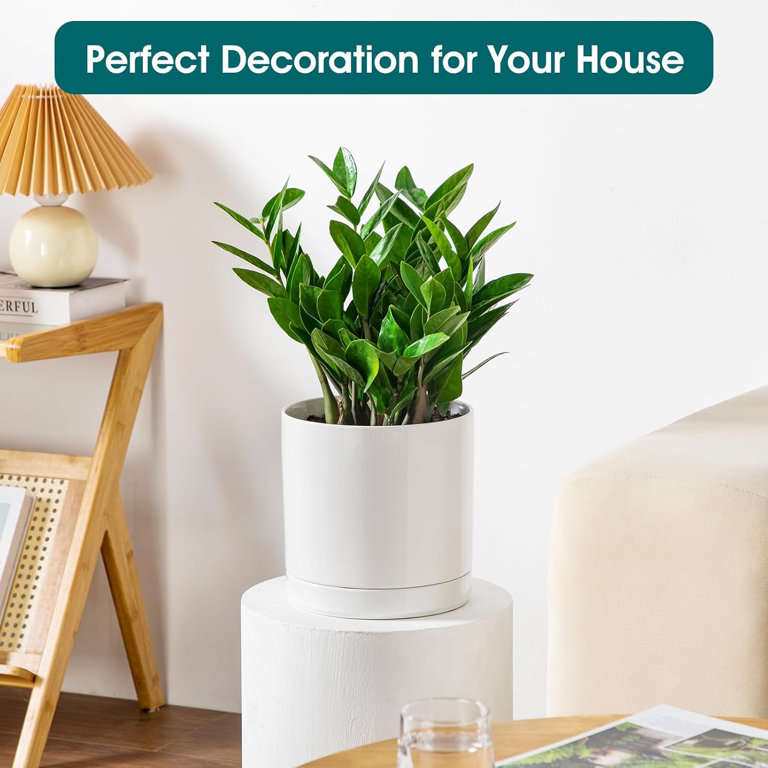 vancasso Ceramic Plant Pots, 8.25 Inch Ceramic Pot for Plants, Planters Pots for Indoor Plants with Drainage Holes, Flower Pot for Indoor House Plant, White