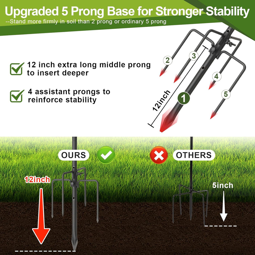 Bird Feeder Pole with Shepherds Hook - Heavy Duty Hummingbird Feeder Stand with 5 Prong,78" Adjustable Rustproof Garden Hooks Outdoor for Hanging Birdfeeder,Wind Chimes,Lanterns,Solar Lights,Black