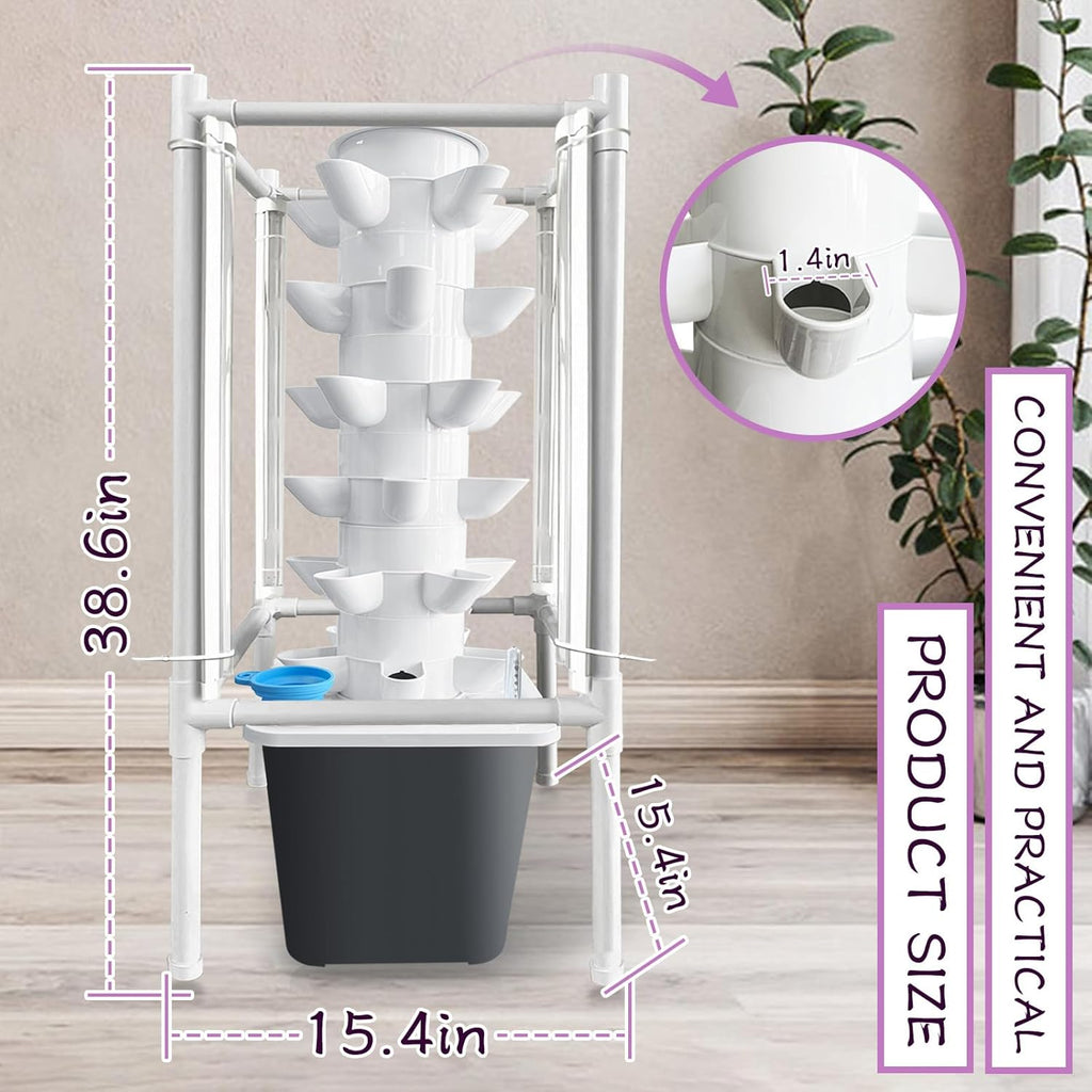Hydroponic Tower with Grow Lights 30 Plant Growing System Indoor Smart Garden Vertical Garden Planter Germination Kit Including Water Pump and Movable Water Tank Gift for Gardening Lover (30plants)