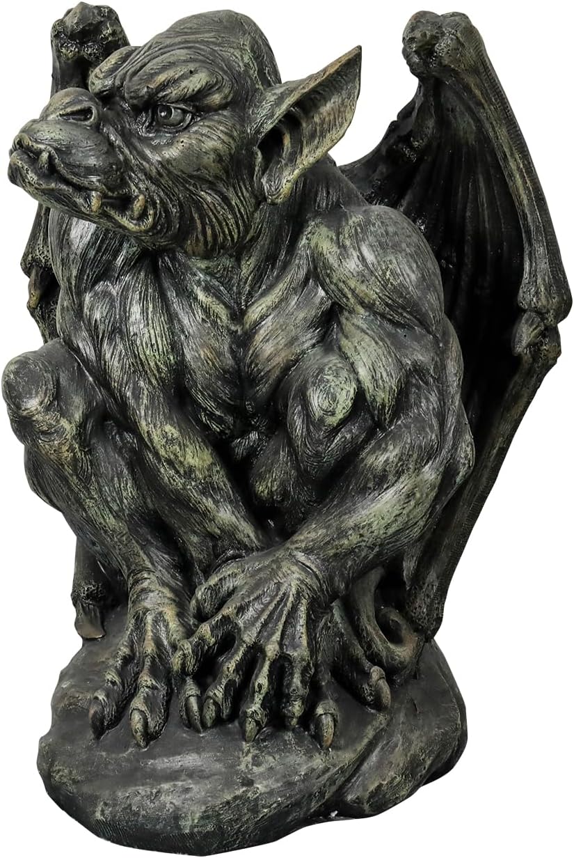 SKYFIRE Sitting Guardian Sculpture - 23.2" Large Silas The Sentry Gargoyle Gothic Statues, Concrete Indoor Outdoor Winged Gargoyle Halloween Figurines for Garden, Lawn, Backyard, Office, Home Decor