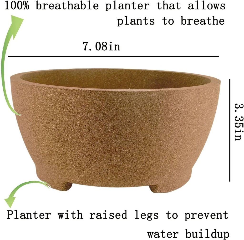 Round Unglazed Bonsai Pots with Drainage Holes 7” Breathable Planter Sand-Textured Short Legs Large Bonsai Tree Pots Ceramic for Indoor Plants Succulent