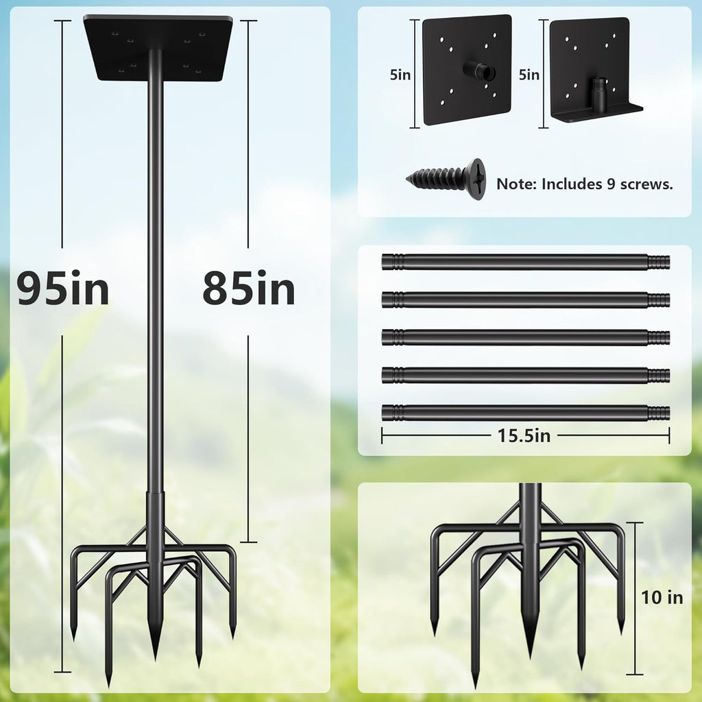 Bird Feeder Pole Stand,95 Inch Bird House Pole for Outdoors Heavy Duty,5 Base Prongs Adjustable Birds Feeder Stand for House