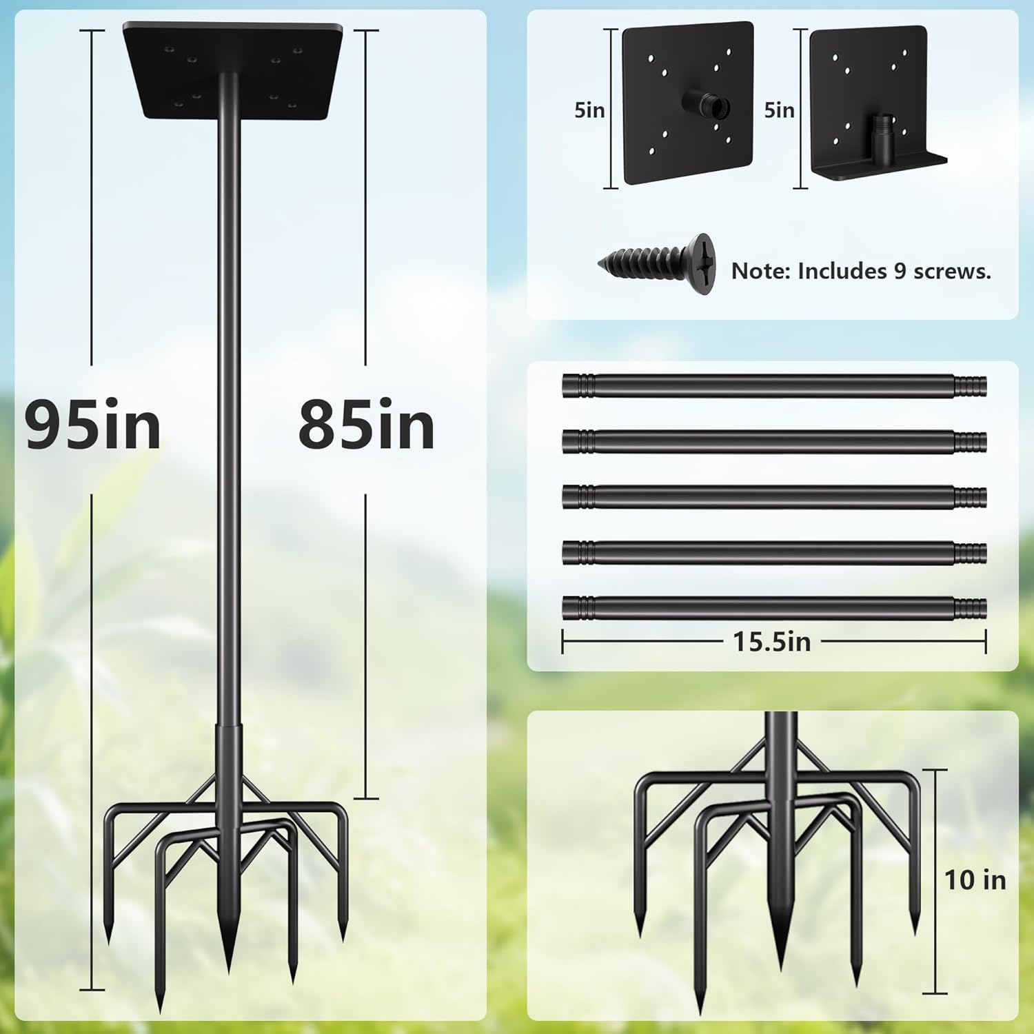 Bird Feeder Pole Stand,95 Inch Bird House Pole for Outdoors Heavy Duty,5 Base Prongs Adjustable Birds Feeder Stand for House