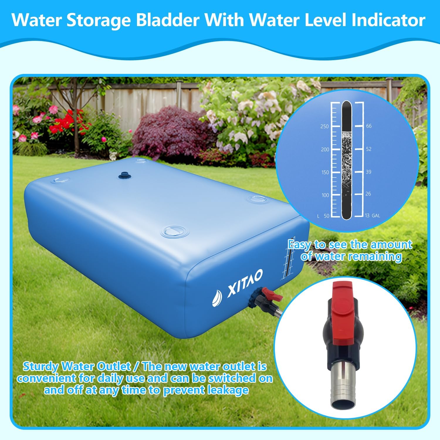 XITAO 63Gal Large Capacity Water Storage Bladder Containers w/Water Level Indicator Portable Foldable Emergency Water Tank Bag for RVs, Drought Resistance, Fire Prevention, Agricultural Irrigation
