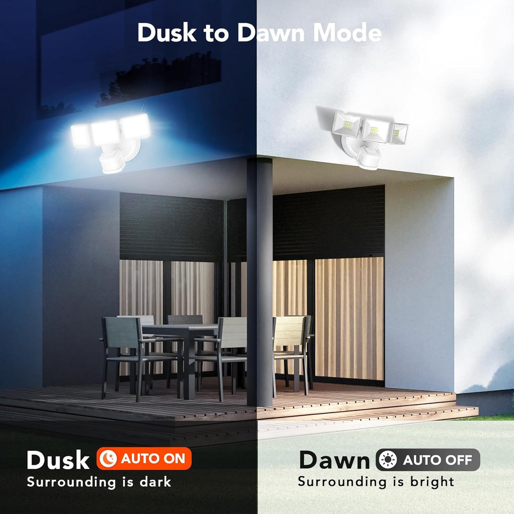 OREiN 4500LM/30W Flood Lights Outdoor, 180°/40FT Motion Sensor Outdoor Lights 3 Modes Dusk to Dawn IP65 Waterproof LED Security Light for 4500SQ.FT Area for Yard Garden, White (Hardwired)