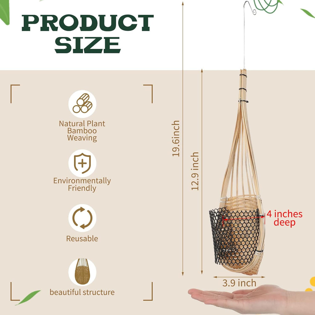 10 Pack Hanging Orchid Planter Thai Bamboo Woven 4 Inch Bird Nest Style Orchid Hanging Basket Bamboo Flower Basket with Metal Hook for Trellis Gazebo Indoor Outdoor Wall Small Flower Planter